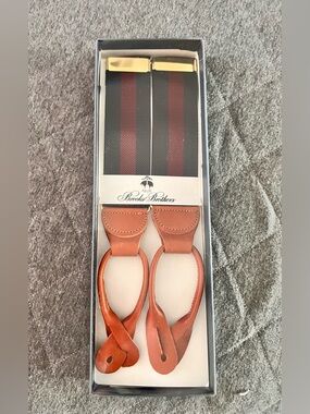 NIB Brooks Brothers OS Adjustable Leather Navy Burgundy Suspenders Orig $145